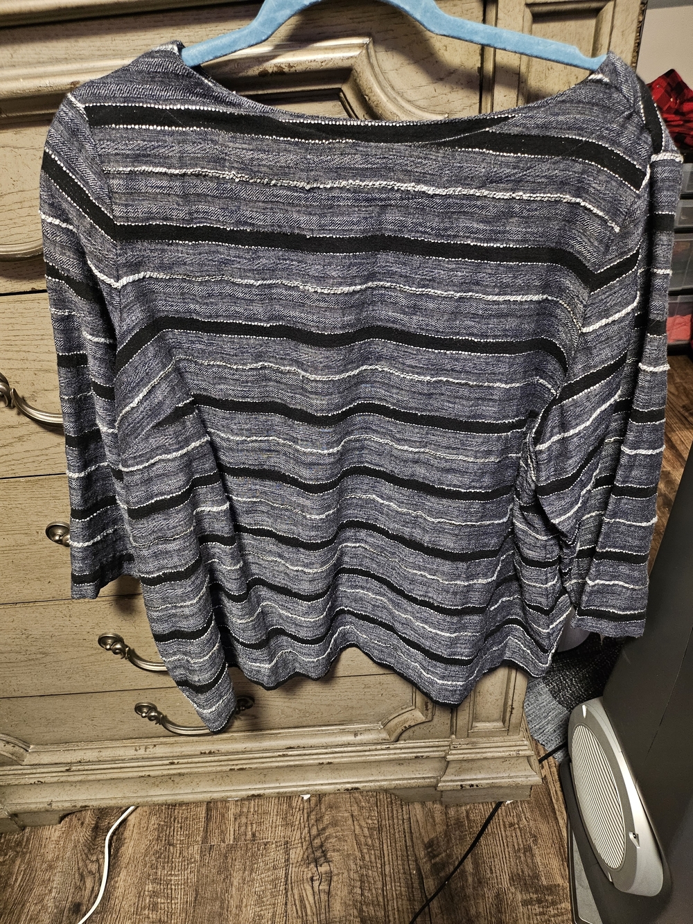 Striped Navy and Black Boatneck Women's Top